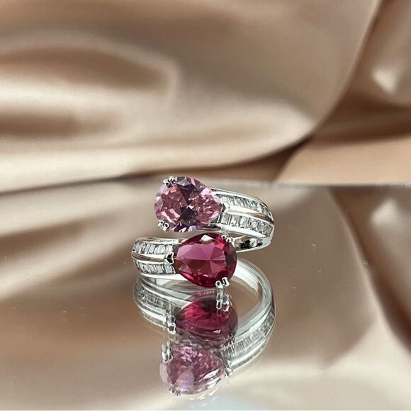 Sterling Silver Pink and Red Drop Gemstone Ring - Picture 1 of 6
